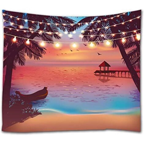 Tapisserie de 80 x 60 pouces à motif de plage tropicale, mer et soleil (1/5)