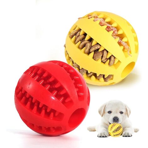 2 balles à mâcher pour chien, en caoutchouc, pour nettoyer les dents, non toxiques et résistantes aux morsures (1/5)