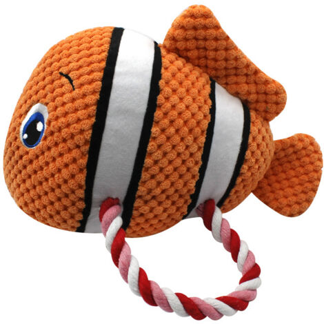 Jouet pour chien en peluche couineur en forme de poisson, fabriqué en corde de coton, adapté aux petits chiens et aux chiens adultes. (1/5)