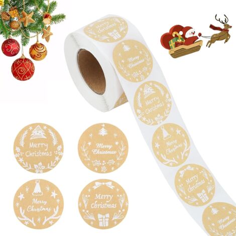 500 étiquettes autocollantes de Noël rondes en papier kraft (1/5)