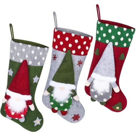 Lot de 3 chaussettes de Noël, chaussette de Noël de 50 cm de haut (1/5)