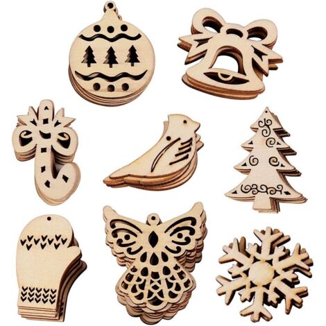 100 décorations de Noël en rondelles de bois, gants flocons de neige à suspendre N (1/5)