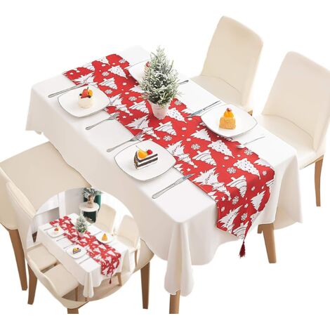 Chemin de table en coton rouge pour les décorations de Noël, utilisé lors des fêtes de famille. (1/3)