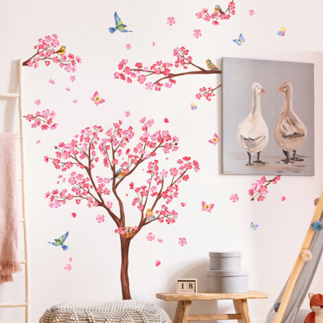 Grands autocollants muraux en forme d'arbre à fleurs de cerisier (1/4)