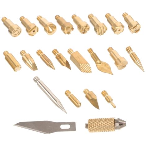 Ensemble de 22 pièces comprenant des embouts pour outils de travail du bois, des embouts de soudure, des embouts de rechange et des embouts pour outils de gaufrage (1/5)
