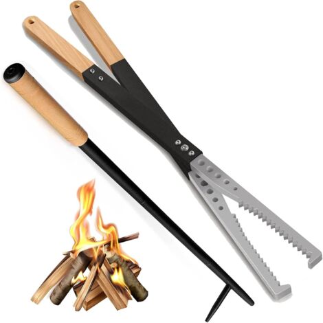 Pinces à feu et tisonnier, pinces à bois robustes pour cheminée, feu de camp, tisonnier pour cheminée extérieure… (1/5)
