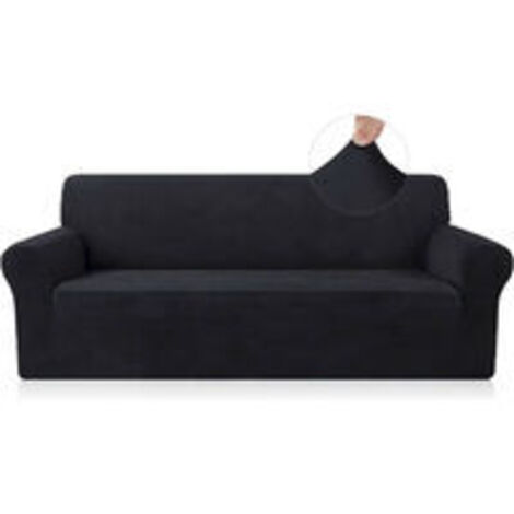 Housse de canapé extensible universelle en polyester noir pour canapés 2 places (1/5)