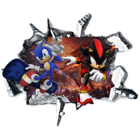 Stickers muraux Sonic pour chambre d'enfant, style dessin animé, avec fond d'écran.