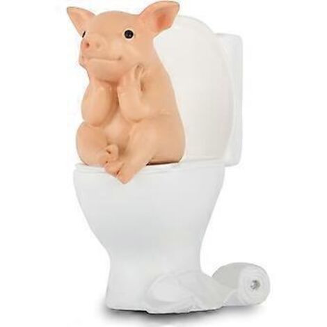 Statue de cochon SZTXJ, mini figurine de cochon, décoration intérieure, micro-paysage en résine, statue d'animal porte-bonheur pour jardin (cochon accroupi sur les toilettes) (1/3)