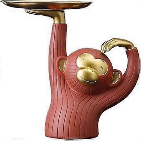 Boîte à biscuits, assiette à bonbons, statuette de singe, cadeau en résine, décoration intérieure (1 pièce - orange) (1/5)