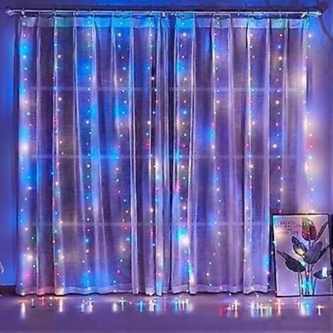 Rideau lumineux, guirlande lumineuse 3x3m 300 LED, 8 modes d'éclairage, télécommande et minuterie, étanche, décoration de Noël, mariage, anniversaire (1/5)