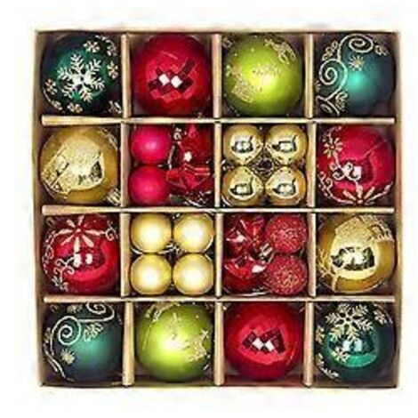 44 boules de Noël décoratives, incassables, pour sapin de Noël, articles de fête (or, rouge, vert) (1/2)