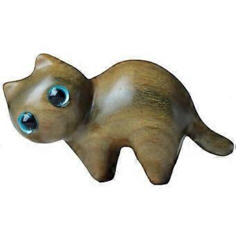 Chat en bois de santal sculpté à la main, adorable mini-statue commémorative en bois, création artisanale pour la décoration de bureau et les amoureux des chats. (1/5)