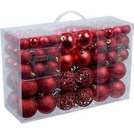 Lot de 100 boules de Noël incassables, décorations pour sapin de Noël, idéales pour les fêtes, les mariages et autres célébrations (rouge) (1/4)