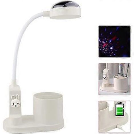 Lampe de bureau LED mignonne pour enfants avec porte-stylo, lampe d'étude rechargeable avec projection d'étoiles, 3 niveaux de luminosité, veilleuse pour chambre d'enfant B (1/5)