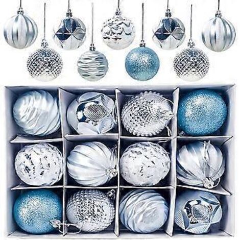 Boules de Noël, 12 boules de Noël décoratives, finition mate et brillante (bleues) (1/2)