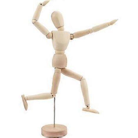 Mannequin en bois de 30,5 cm avec support - Marionnette articulée en bois - Homme en bois à articulation flexible - Mannequin articulé unisexe pour le dessin et (1/4)