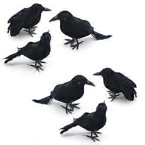 SZTXJ Lot de 6 oiseaux d'Halloween, corbeaux à plumes noires, décorations d'Halloween réalistes (1/2)