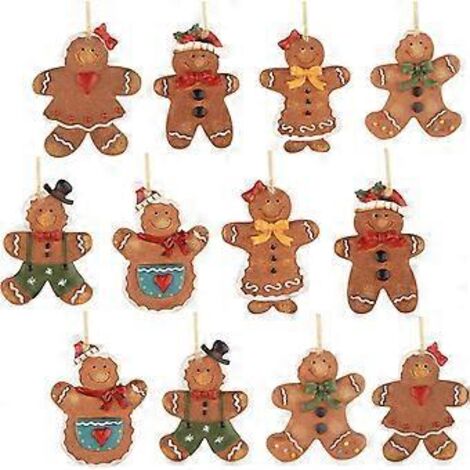 Lot de 12 décorations de Noël en forme de bonhomme en pain d'épice, pour décorer votre sapin. Ornements de Noël en résine à suspendre. (1/5)