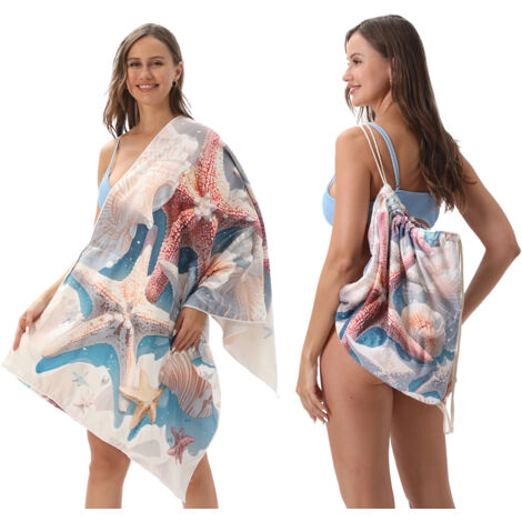 Serviette de plage pliable deux-en-un, serviette de plage intégrée, sac de rangement intégré, tapis de plage
