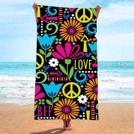Serviette de plage, serviette de plage en fibres ultra-fines et absorbantes, serviette imprimée, tapis de plage (1/4)