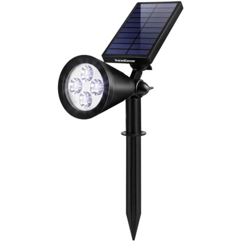Projecteur solaire étanche pour mât de drapeau, idéal pour éclairer drapeaux, terrasses, allées, statues, palmiers et panneaux de signalisation dans votre jardin. Lumière blanche froide. (1/5)