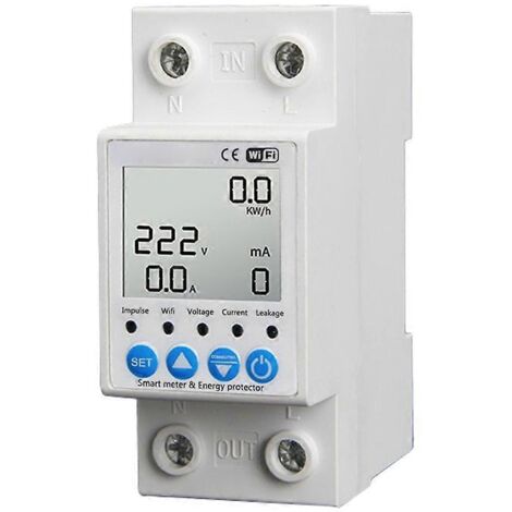 Interrupteur de protection contre les fuites de courant intelligent Tuya WiFi 2P, disjoncteur 63 A avec surveillance de tension et minuterie, compteur d'énergie (1/4)