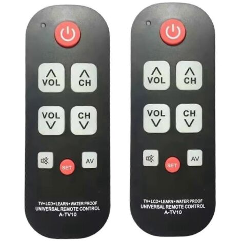 Lot de 2 télécommandes A-TV10 pour seniors, télécommande universelle simple et étanche avec voyant LED (1/4)