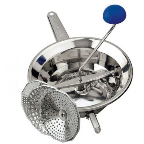 Passe-légumes inox 20 cm – 3 disques interchangeables – Pieds pliables pour stabilité – À manivelle pour purées et veloutés – Omac