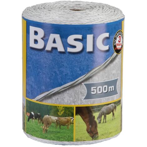 Filo électrifié pour clôtures électriques 3 conducteurs – Bobine 500 m – Conductivité optimale avec 3 conducteurs en acier Ø 0,16 mm – Couleur blanche – Kerbl
