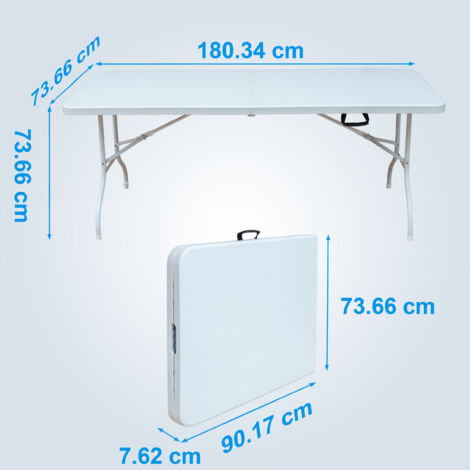 Table pliante de loisir 180 cm, résistante à la rouille et facile à nettoyer pour usage extérieur, maison ou bureau, couleur blanche (1/5)