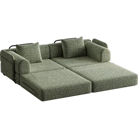 Canapé convertible 2 en 1 avec rangement accoudoir,canapé nuage structure métal multi-configurations,assise confortable pour salon,tissu chenille,vert (1/5)