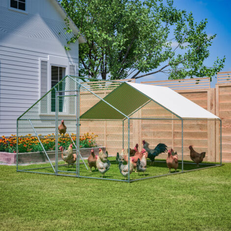 Poulailler 3x4 m avec échelle serrure sécurité – Bâche imperméable anti-UV, tubes acier renforcé, pour poules pigeons canards dindes (1/5)