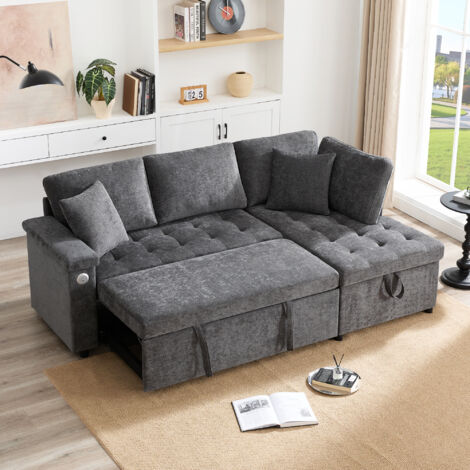 Canapé Lit D'Angle 209x130cm - Multifonctionnel 3-4 Places - Mécanisme Escamotable - Espace de Rangement Sous le Siège - Gris (1/5)