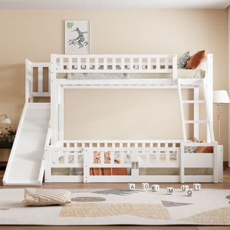Lit superposé 140x200cm avec échelle - design en pin et MDF - avec toboggan - garde-corps - étagères - certifié EN747 - blanc (1/5)