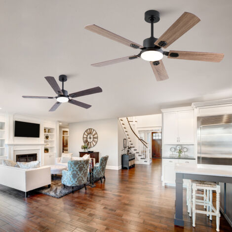 Ventilateur de plafond noir 132 cm avec LED dimmable, télécommande, moteur DC silencieux réversible 6 vitesses, design moderne pour salon (1/5)