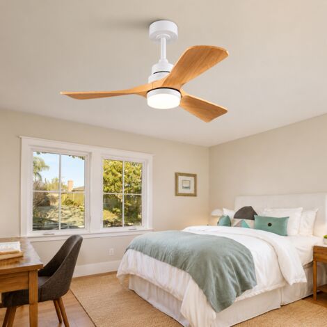 Ventilateur de plafond naturel 107 cm avec LED dimmable, télécommande, moteur DC réversible silencieux, 3 pales, style campagne pour salon (1/5)