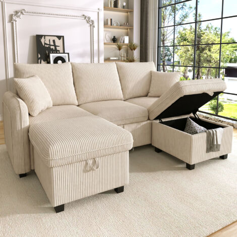 Canapé d’angle en L 166x118x77 cm avec méridienne, 3 places, tissu coton-lin respirant, pieds plastique et design modulaire pour salon moderne (1/5)