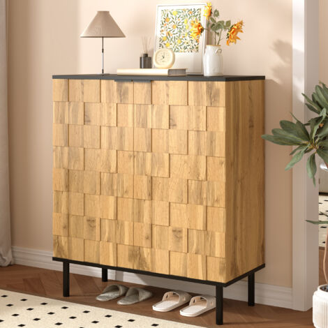 Meuble à chaussures aspect bois 80x35x91.5 cm – 2 portes, compartiments réglables hauteur, pour entrée (1/5)
