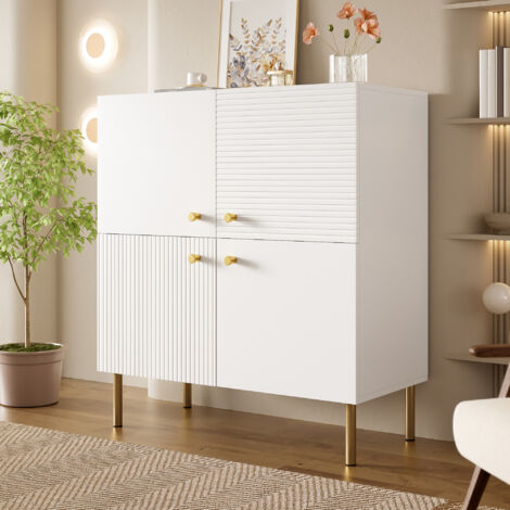 Buffet blanc 80x36x90 cm – 2 portes, pieds acier, meuble rangement pour salon chambre entrée (1/5)