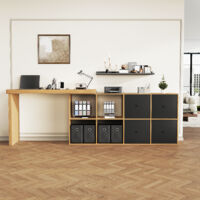 Bureau d'Angle Pivotant 360° - Plateau 120x48x78 cm + Caisson 140x35x74 cm - 8 Compartiments (4 Tiroirs + 4 Niches) - Structure MDF - Blanc