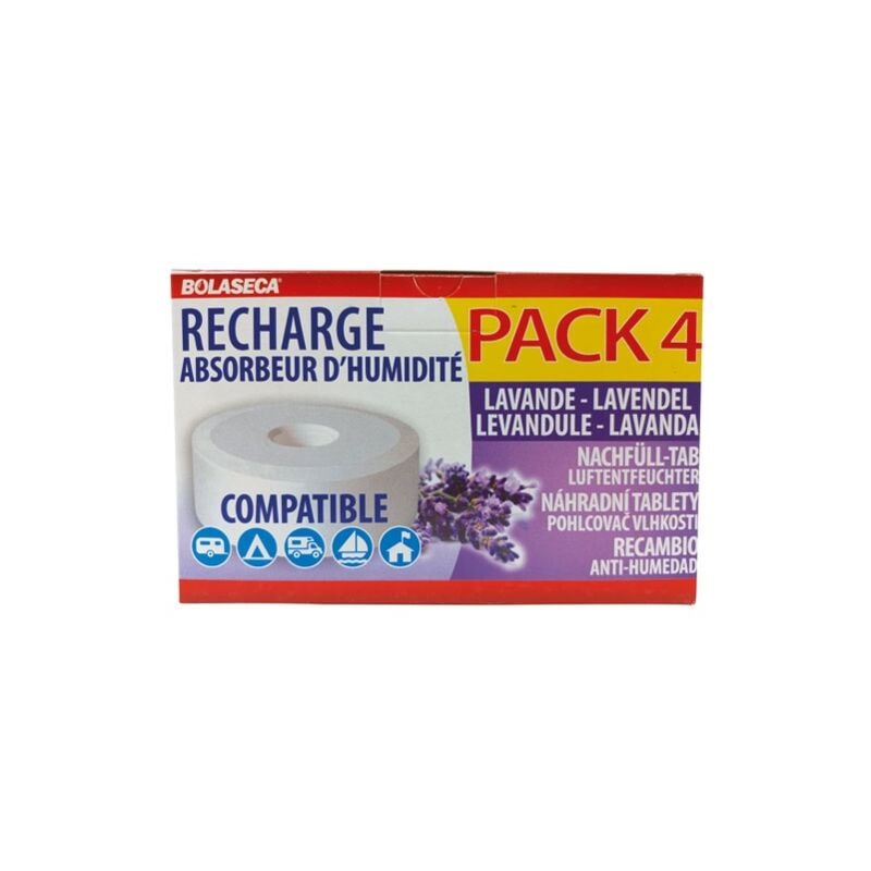BOLASECA - Recharge absorbeur humidite galets 4 x 450g lavande