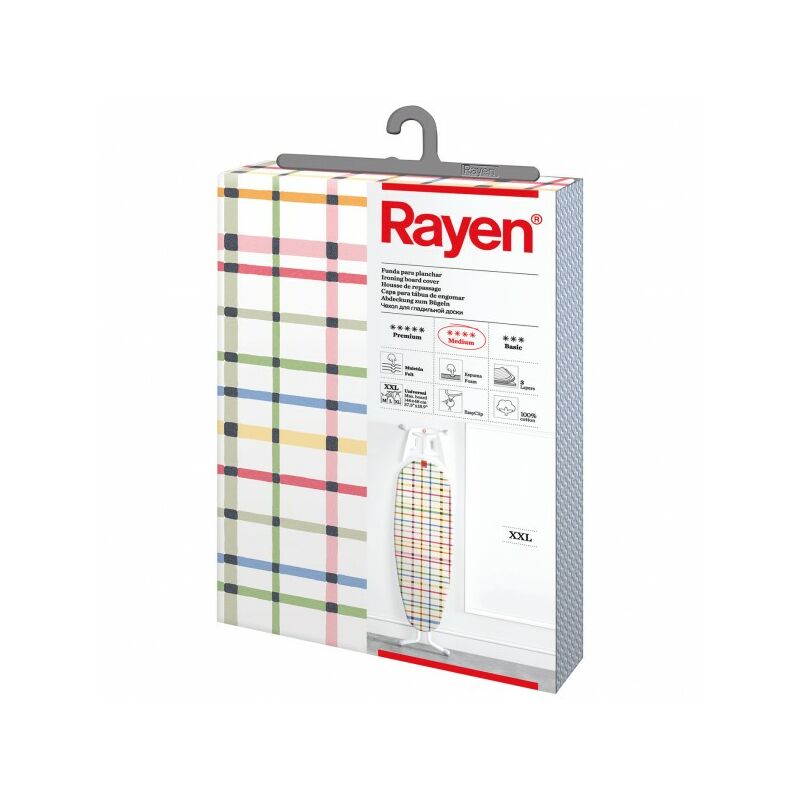 RAYEN - Housse table à repasser Medium easy clip XXL - 150 x 55 cm -  carreaux multicolores