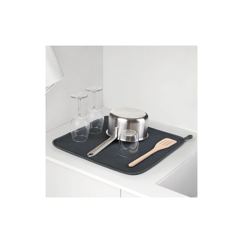 Pumuky Tapis Égouttoir Vaisselle 40x30 Cm - Super Absorbant Antidérapant Pliable - Noir