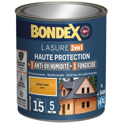 Bondex – Lasure extérieure satinée 1L – Protection contre intempéries et UV – Pour bois dur et matériaux dérivés – Application facile