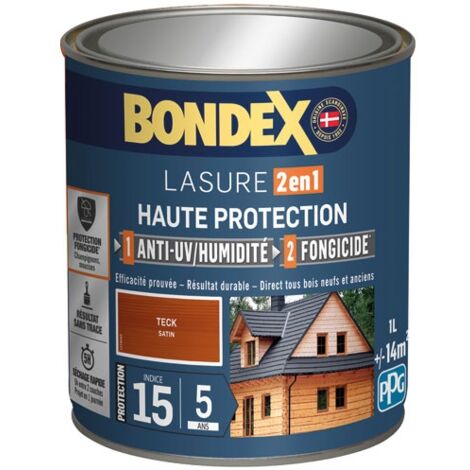 Bondex – Lasure extérieure 2en1 pour bois dur et teck – Protection UV et fongicide – 1L – 5 ans de durabilité