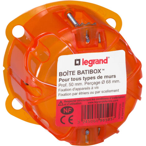 Legrand – Boîte d'encastrement mural 1 poste – Profondeur 50mm – Matériaux résistants – Fixation par étriers métalliques – Pour murs en plaque de plâtre