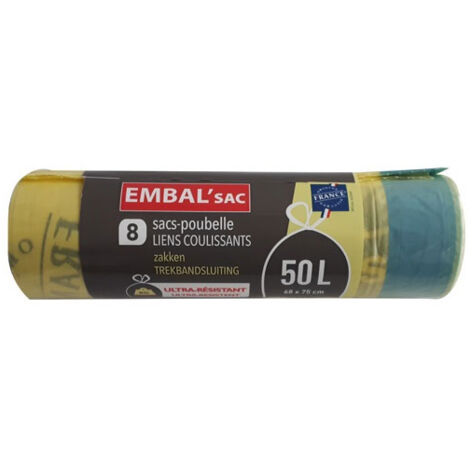 Sac poubelle jaune tri sélectif 50l – Pack de 8 sacs avec lien coulissant – Conçu pour le recyclage des déchets