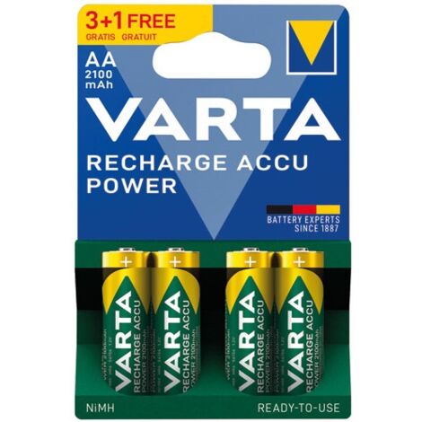 Varta – Piles rechargeables HR06 AA 2100 mAh – Pack de 4 – Tension 1.2V – Préchargées pour utilisation immédiate (1/2)