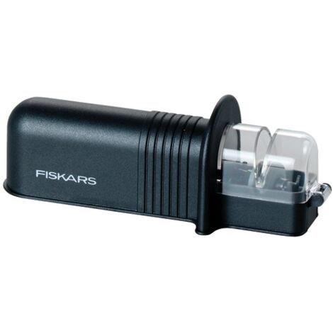 Fiskars – Aiguiseur de couteaux céramique pour lames droites et dentelées – Guide intégré pour angle d'aiguisage optimal – Base anti-dérapante